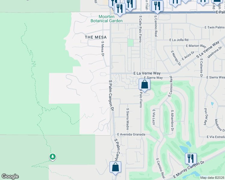 map of restaurants, bars, coffee shops, grocery stores, and more near 2160 South Palm Canyon Drive in Palm Springs