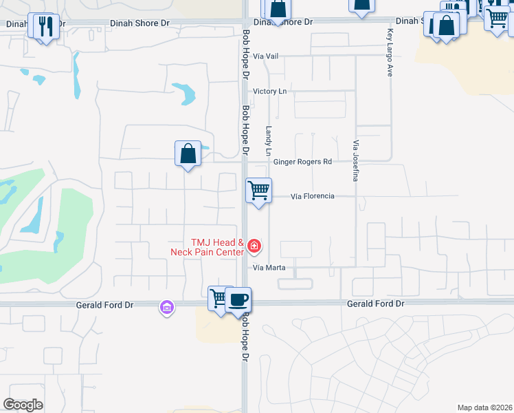 map of restaurants, bars, coffee shops, grocery stores, and more near 35280 Bob Hope Drive in Rancho Mirage