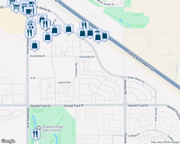 map of restaurants, bars, coffee shops, grocery stores, and more near 35501 Raphael Drive in Palm Desert