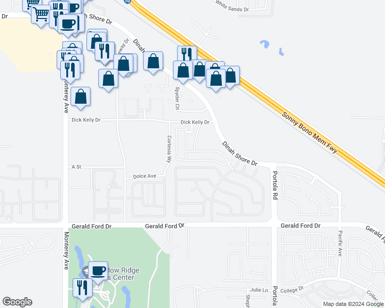 map of restaurants, bars, coffee shops, grocery stores, and more near 35501 Raphael Drive in Palm Desert