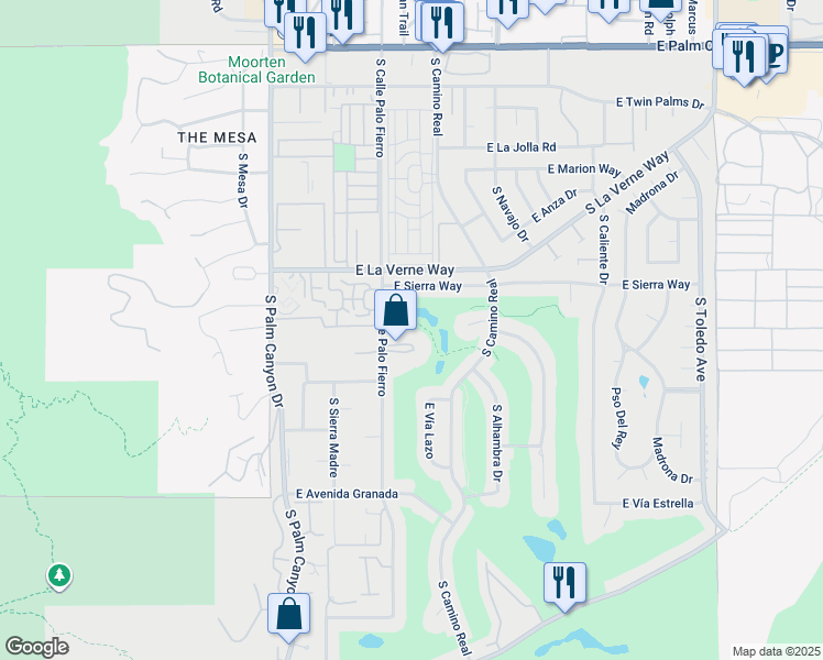 map of restaurants, bars, coffee shops, grocery stores, and more near 2220 South Calle Palo Fierro in Palm Springs
