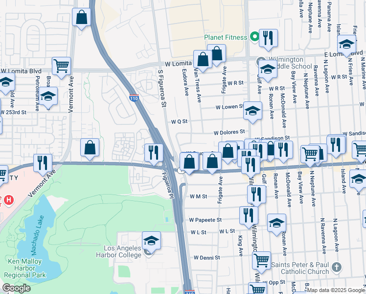 map of restaurants, bars, coffee shops, grocery stores, and more near 1423 West Cruces Street in Los Angeles