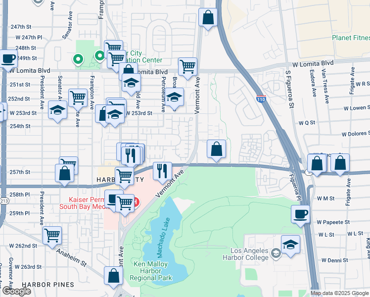 map of restaurants, bars, coffee shops, grocery stores, and more near 25526 Bayside Place in Los Angeles