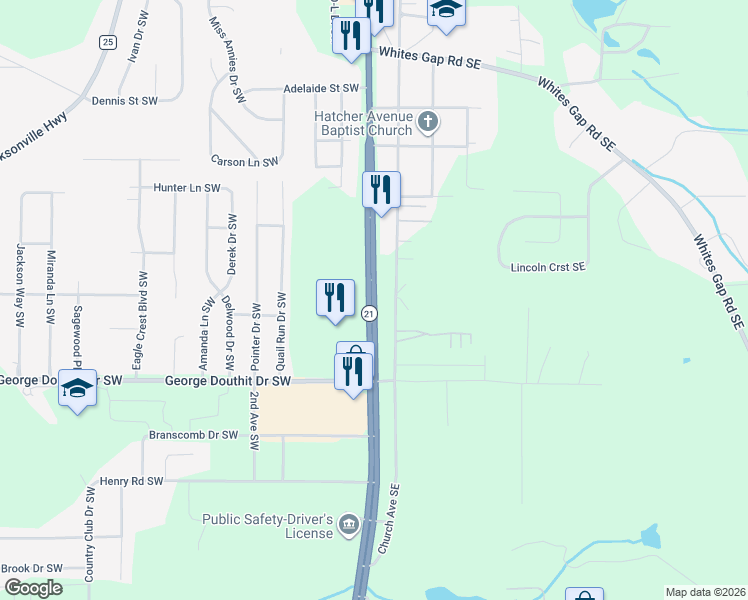 map of restaurants, bars, coffee shops, grocery stores, and more near 1530 Pelham Road South in Jacksonville