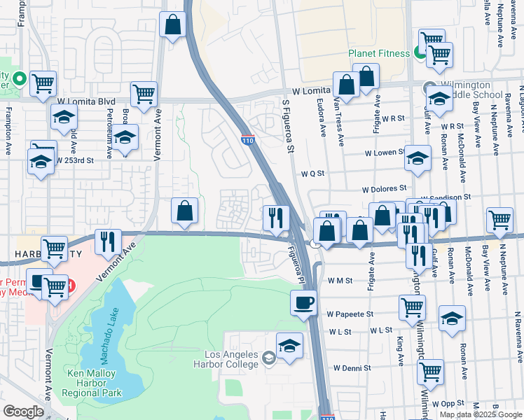 map of restaurants, bars, coffee shops, grocery stores, and more near 25463 Pine Creek Lane in Los Angeles