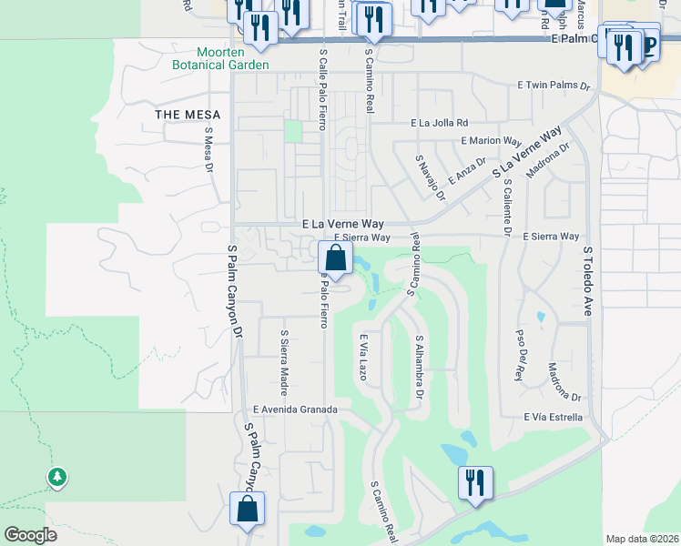 map of restaurants, bars, coffee shops, grocery stores, and more near 2220 South Calle Palo Fierro in Palm Springs
