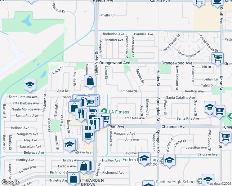 map of restaurants, bars, coffee shops, grocery stores, and more near 6128 Pitcairn Street in Cypress