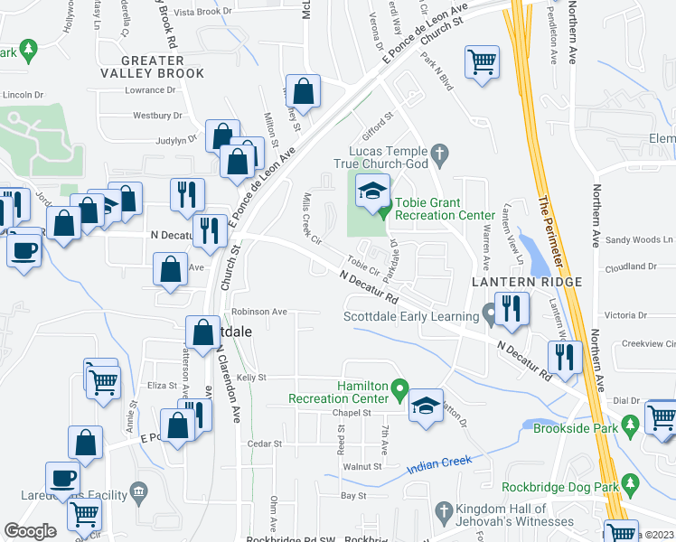 map of restaurants, bars, coffee shops, grocery stores, and more near 3293 Reed Street in Scottdale