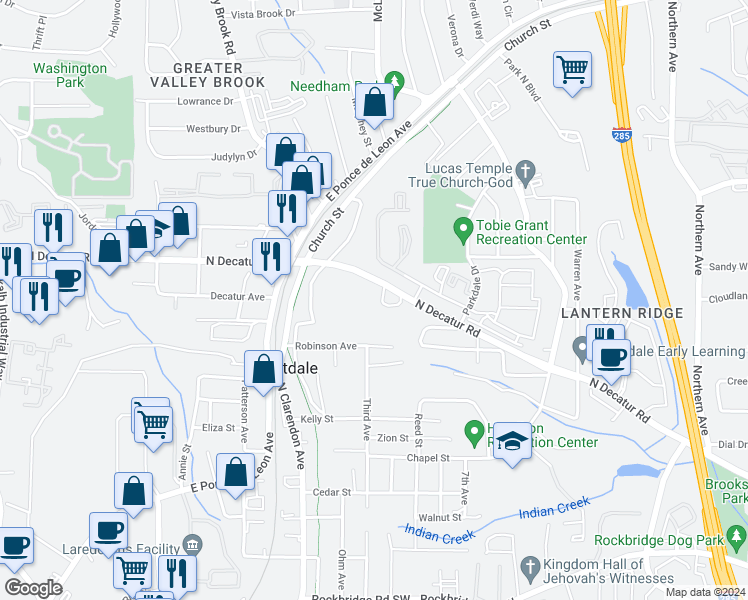 map of restaurants, bars, coffee shops, grocery stores, and more near 3152 Ferrell Avenue in Scottdale
