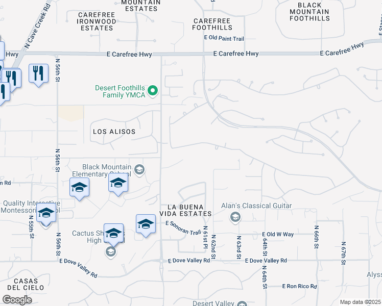 map of restaurants, bars, coffee shops, grocery stores, and more near 6027 East Evening Glow Drive in Scottsdale