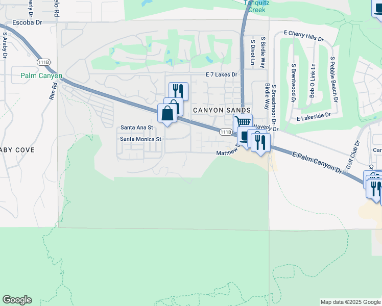 map of restaurants, bars, coffee shops, grocery stores, and more near 4143 Matthew Drive in Palm Springs