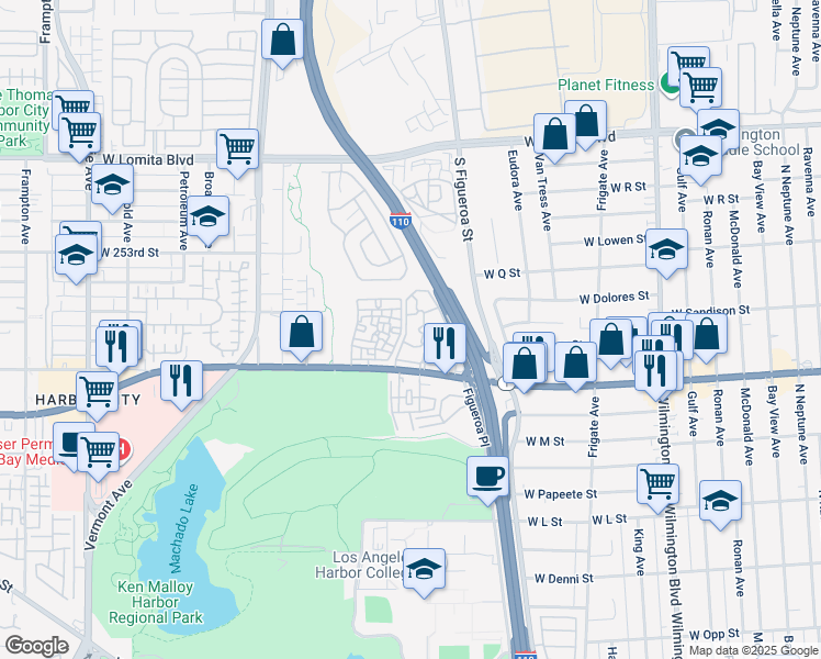 map of restaurants, bars, coffee shops, grocery stores, and more near 25399 Pine Creek Lane in Los Angeles