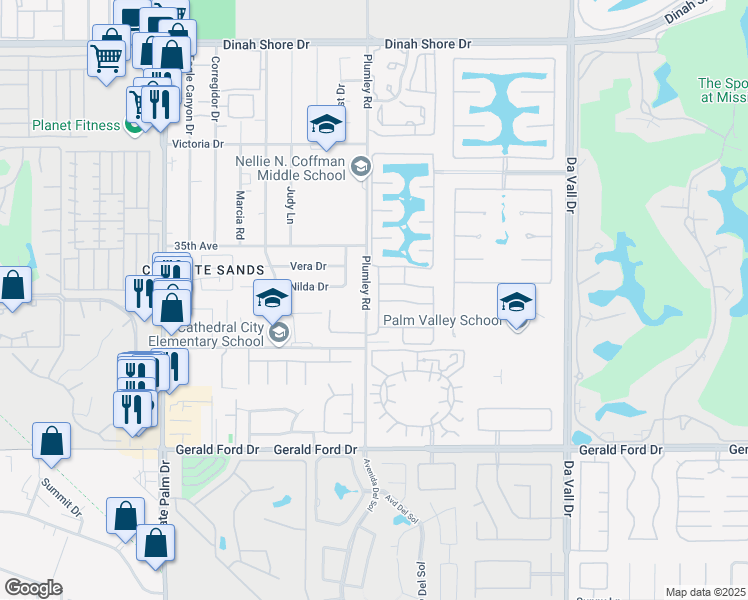map of restaurants, bars, coffee shops, grocery stores, and more near 9 Shasta Lake Drive in Rancho Mirage
