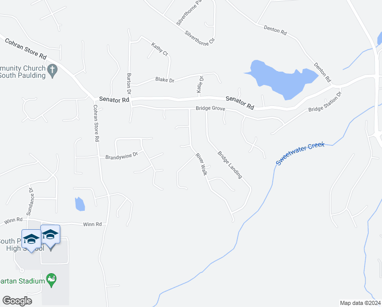 map of restaurants, bars, coffee shops, grocery stores, and more near 220 River Walk in Douglasville