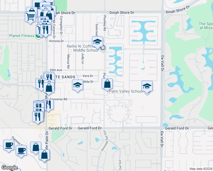 map of restaurants, bars, coffee shops, grocery stores, and more near 9 Shasta Lake Drive in Rancho Mirage