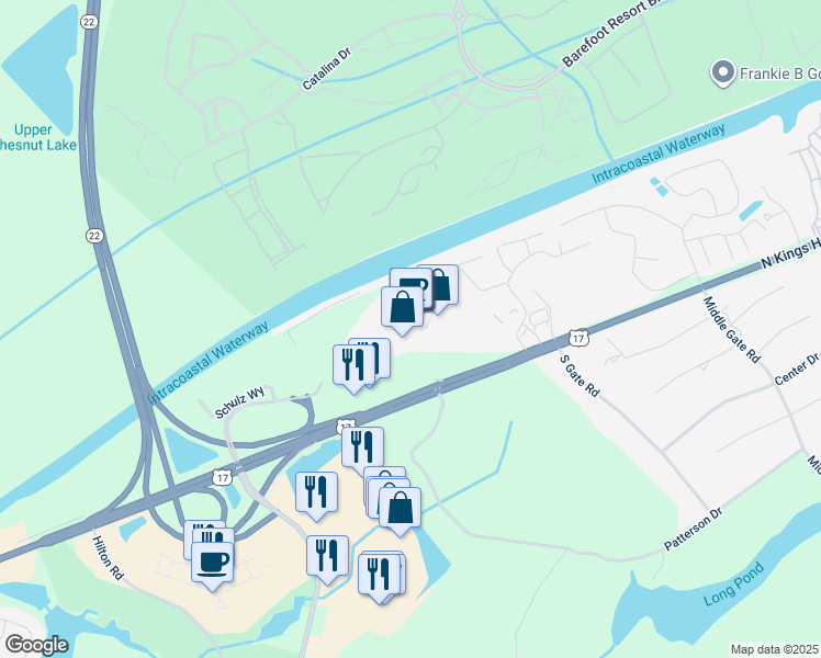map of restaurants, bars, coffee shops, grocery stores, and more near 10177 North Kings Highway in Myrtle Beach