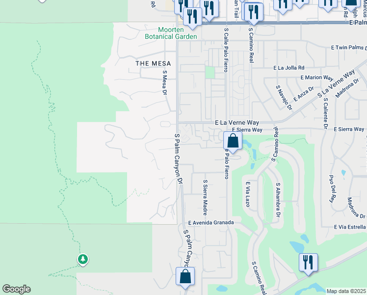 map of restaurants, bars, coffee shops, grocery stores, and more near 2160 South Palm Canyon Drive in Palm Springs