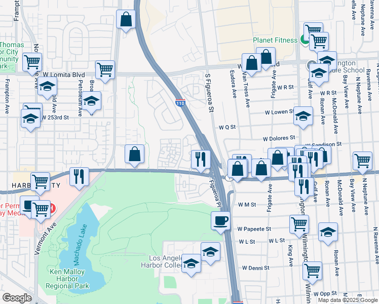 map of restaurants, bars, coffee shops, grocery stores, and more near 25307 Pine Creek Lane in Los Angeles
