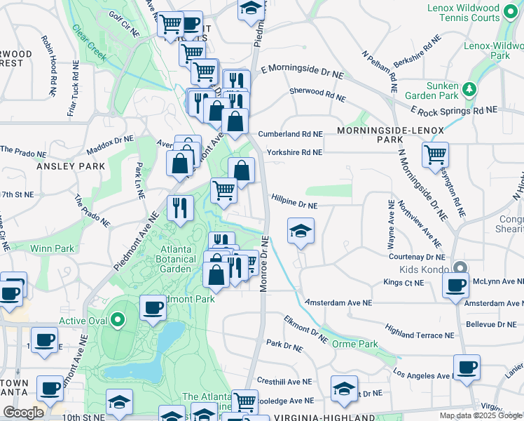 map of restaurants, bars, coffee shops, grocery stores, and more near in Atlanta