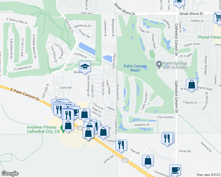 map of restaurants, bars, coffee shops, grocery stores, and more near 60 Calle Abajo in Palm Springs