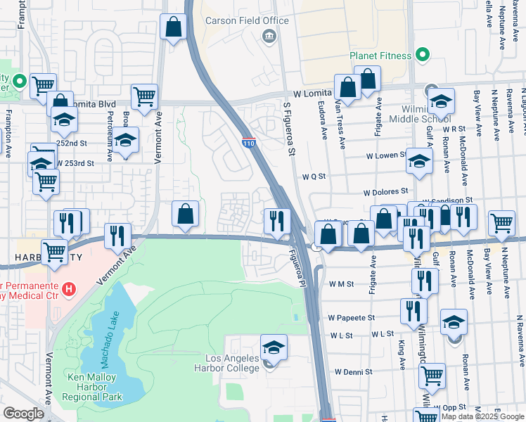 map of restaurants, bars, coffee shops, grocery stores, and more near 25307 Pine Creek Lane in Los Angeles