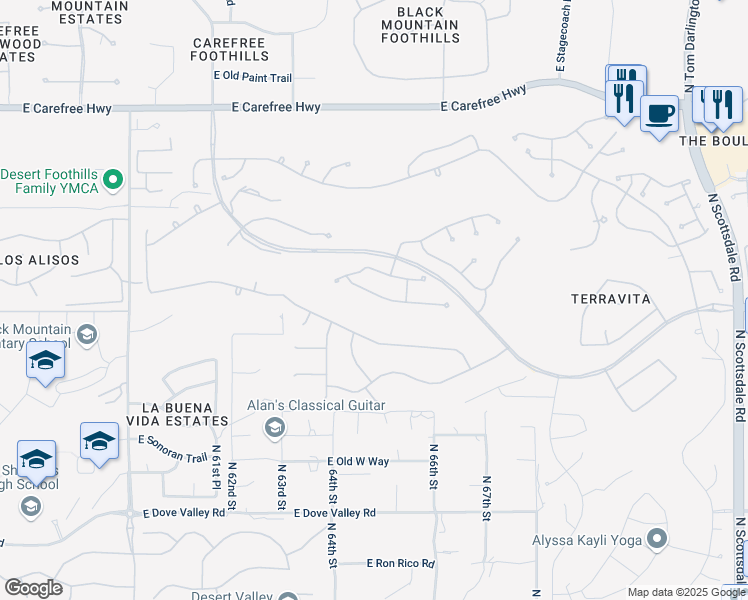 map of restaurants, bars, coffee shops, grocery stores, and more near 6507 Shooting Star Way in Scottsdale