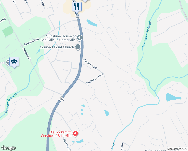 map of restaurants, bars, coffee shops, grocery stores, and more near 3955 Pucketts Road in Snellville