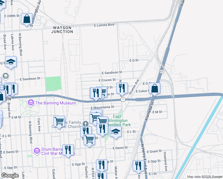 map of restaurants, bars, coffee shops, grocery stores, and more near in Los Angeles County