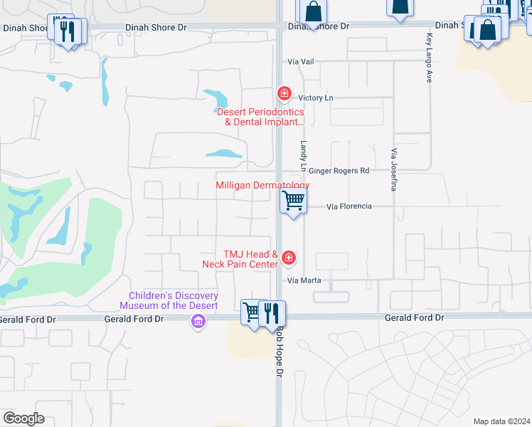 map of restaurants, bars, coffee shops, grocery stores, and more near 1 Dickens Court in Rancho Mirage