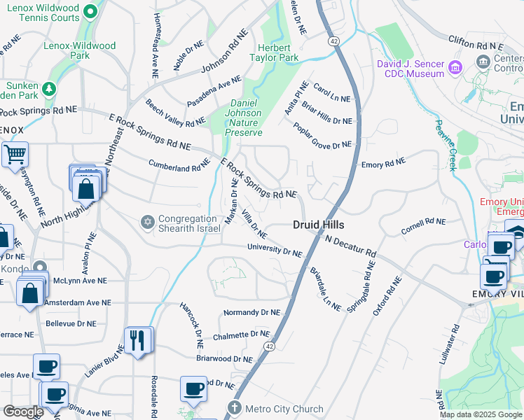 map of restaurants, bars, coffee shops, grocery stores, and more near 2113 Rock Springs Court Northeast in Atlanta