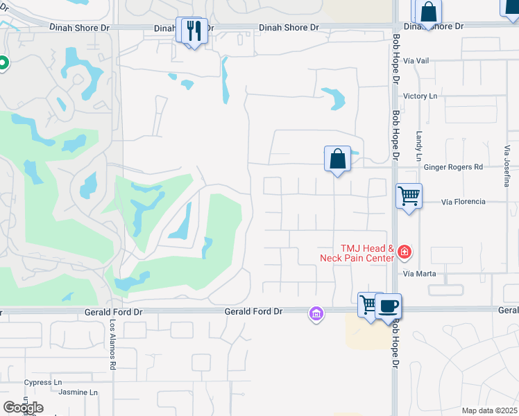 map of restaurants, bars, coffee shops, grocery stores, and more near 71 Oakmont Drive in Rancho Mirage