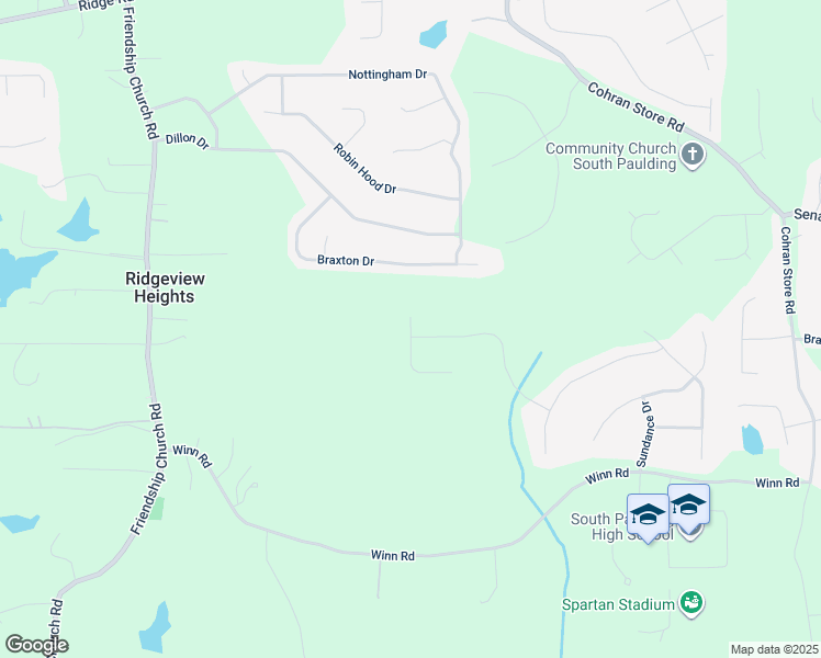 map of restaurants, bars, coffee shops, grocery stores, and more near 18 Brookwood Pass North in Douglasville
