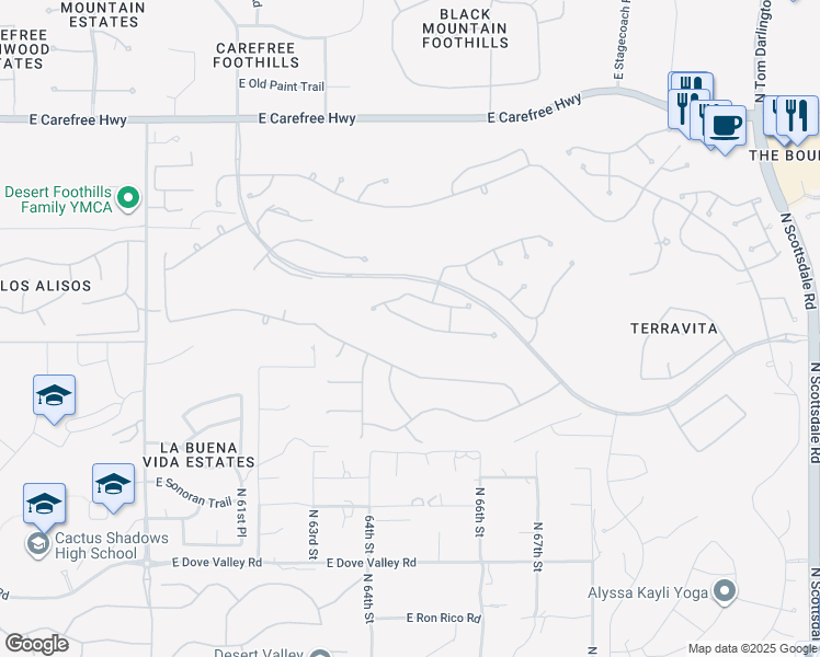 map of restaurants, bars, coffee shops, grocery stores, and more near 6501 Shooting Star Way in Scottsdale