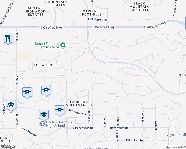 map of restaurants, bars, coffee shops, grocery stores, and more near 6207 East Evening Glow Drive in Scottsdale