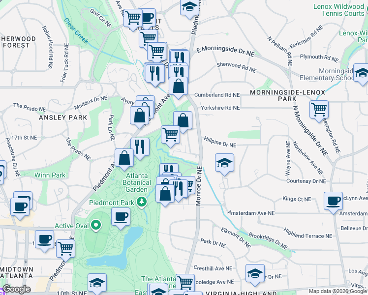map of restaurants, bars, coffee shops, grocery stores, and more near 555 Dutch Valley Road Northeast in Atlanta