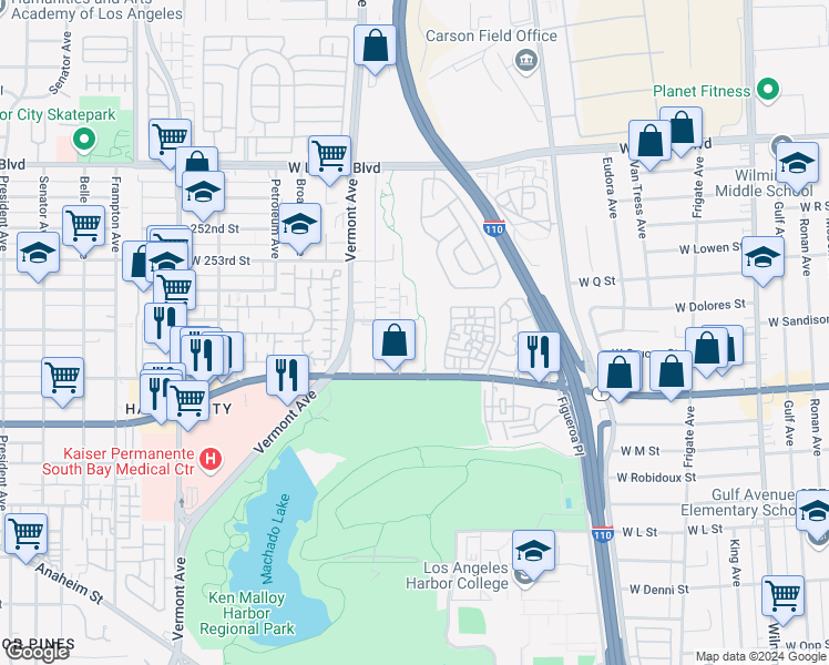 map of restaurants, bars, coffee shops, grocery stores, and more near 25524 Dodge Avenue in Los Angeles