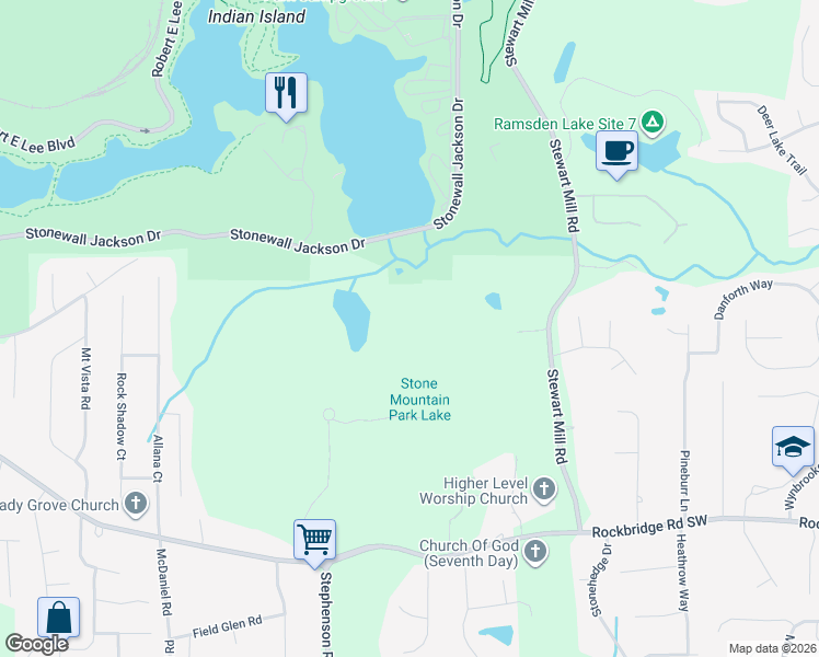 map of restaurants, bars, coffee shops, grocery stores, and more near 540 Monteagle Trce in Stone Mountain