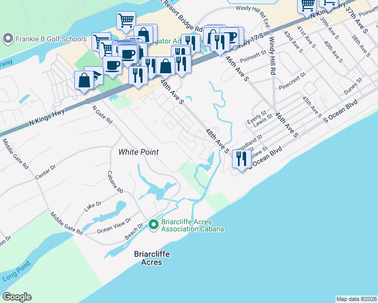 map of restaurants, bars, coffee shops, grocery stores, and more near 81 Banyan Place in North Myrtle Beach
