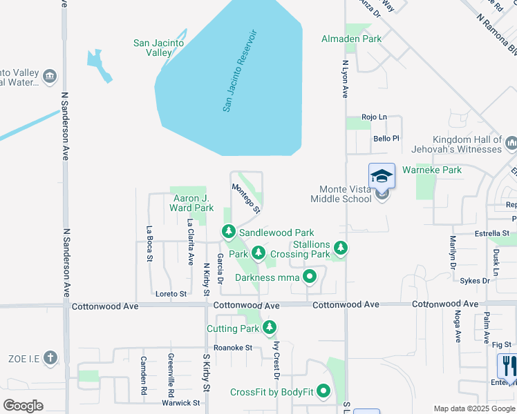 map of restaurants, bars, coffee shops, grocery stores, and more near 1783 Caseros Drive in San Jacinto