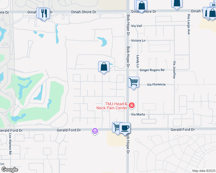 map of restaurants, bars, coffee shops, grocery stores, and more near 8 Excalibur Court in Rancho Mirage