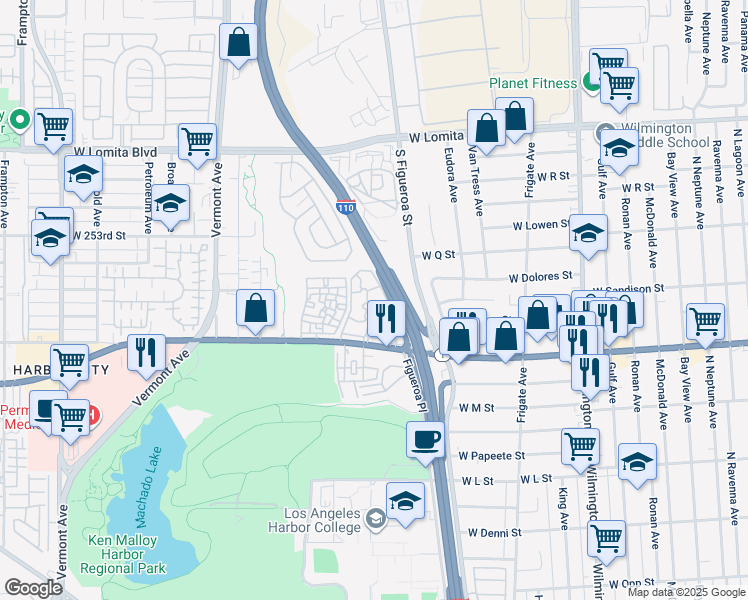 map of restaurants, bars, coffee shops, grocery stores, and more near 25275 Pine Creek Lane in Los Angeles
