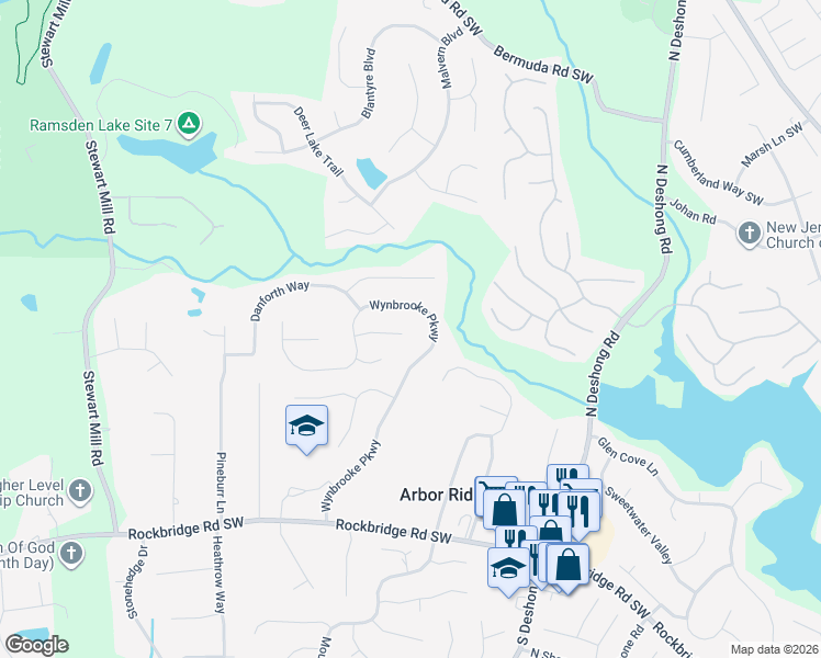 map of restaurants, bars, coffee shops, grocery stores, and more near 6882 Almont Cove in Stone Mountain