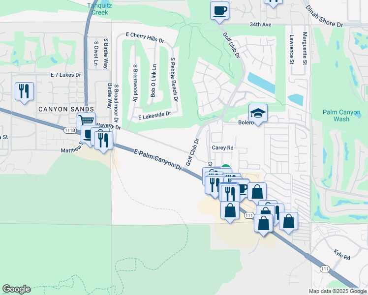 map of restaurants, bars, coffee shops, grocery stores, and more near 203 East Waverly Drive in Palm Springs