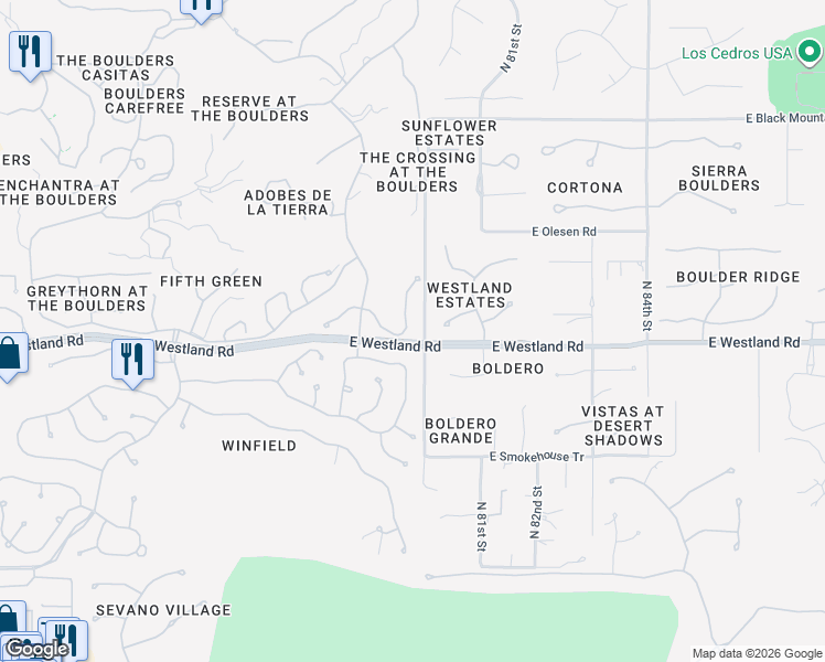 map of restaurants, bars, coffee shops, grocery stores, and more near 33839 North 79th Way in Scottsdale