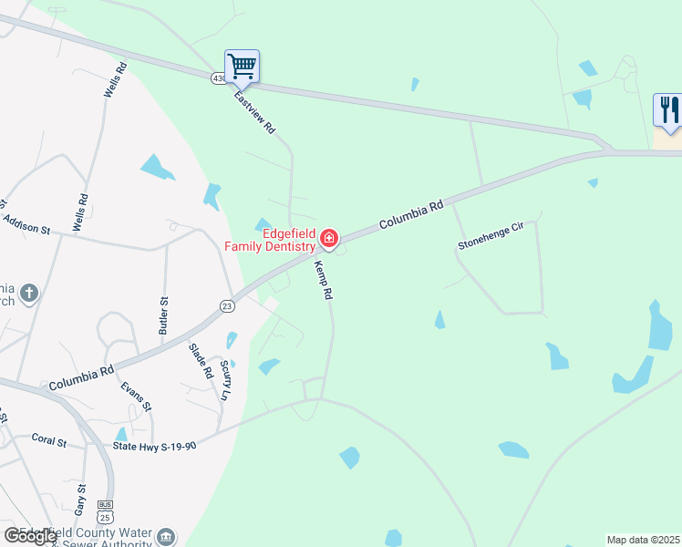 map of restaurants, bars, coffee shops, grocery stores, and more near 11 Kemp Road in Edgefield