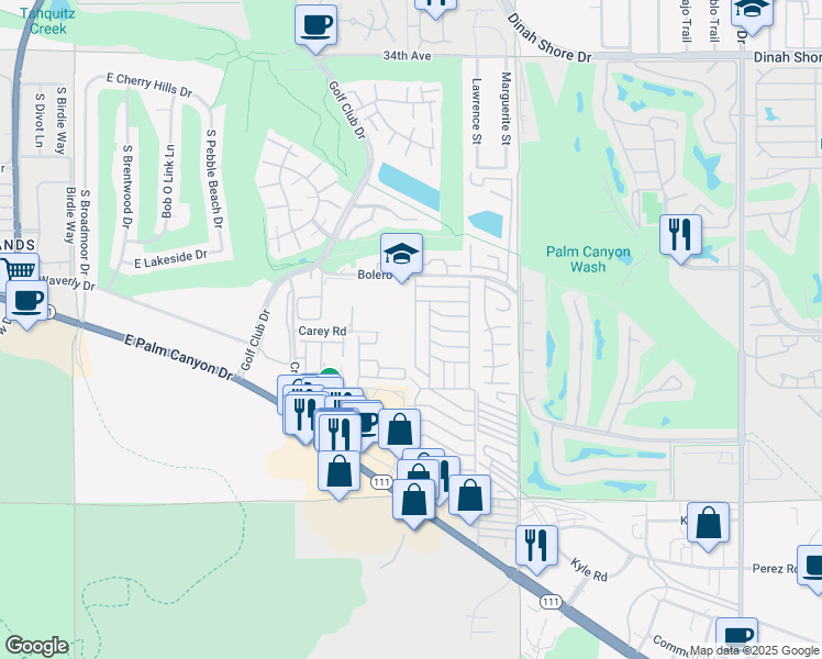 map of restaurants, bars, coffee shops, grocery stores, and more near 310 San Domingo Drive in Palm Springs