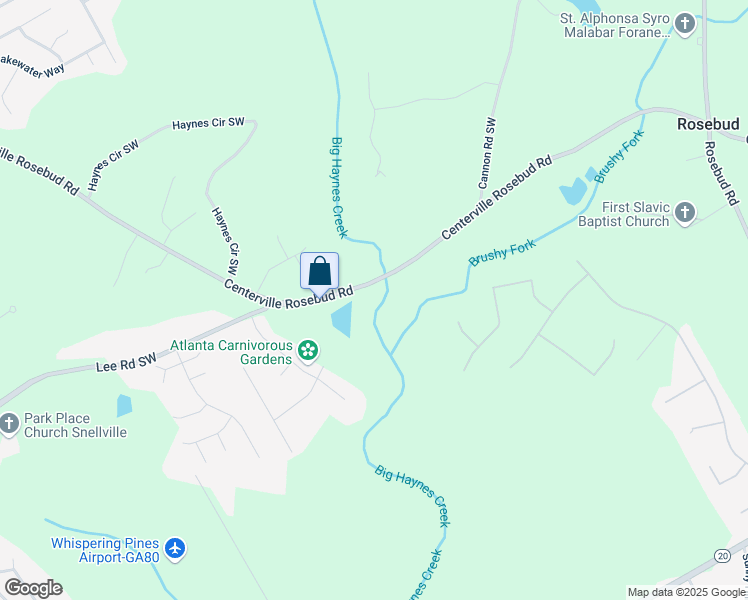 map of restaurants, bars, coffee shops, grocery stores, and more near Centerville Rosebud Road in Gwinnett County