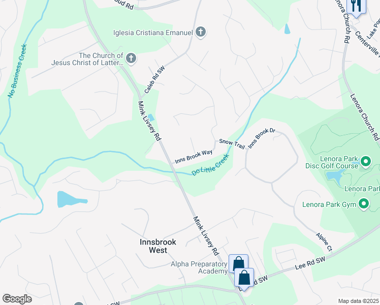 map of restaurants, bars, coffee shops, grocery stores, and more near 3481 Inns Brook Way in Snellville