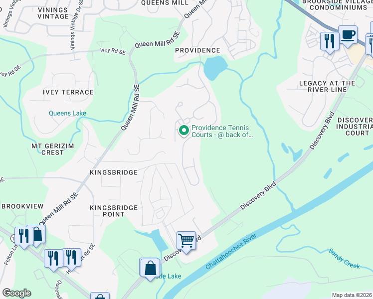 map of restaurants, bars, coffee shops, grocery stores, and more near 1049 Regal Hills Lane in Mableton