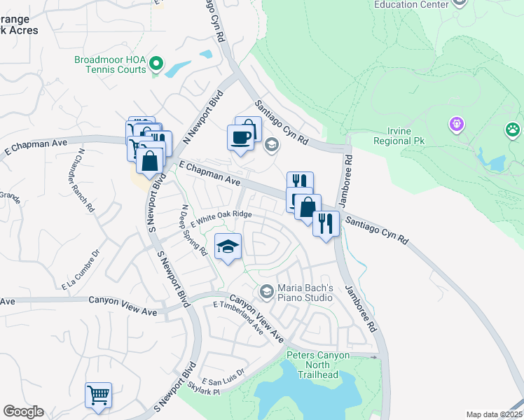map of restaurants, bars, coffee shops, grocery stores, and more near in Orange